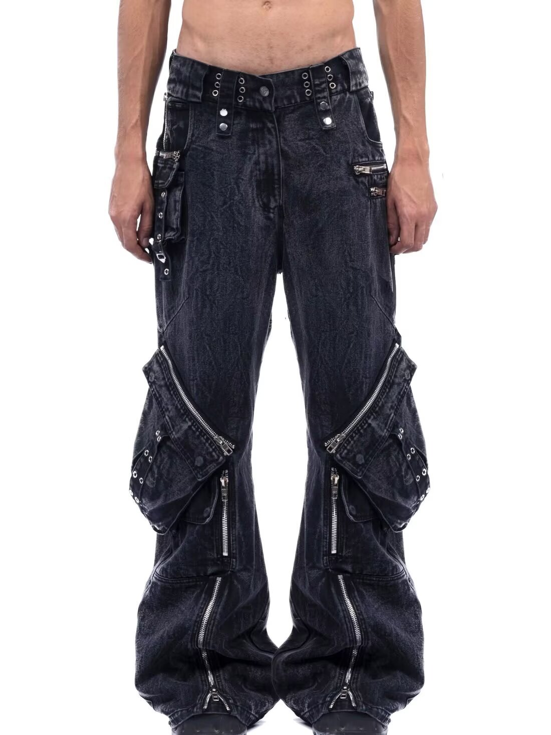 Men'S Accessories For Jeans - Y2K Zwarte Gothic Punk Multi-Pocket Rits