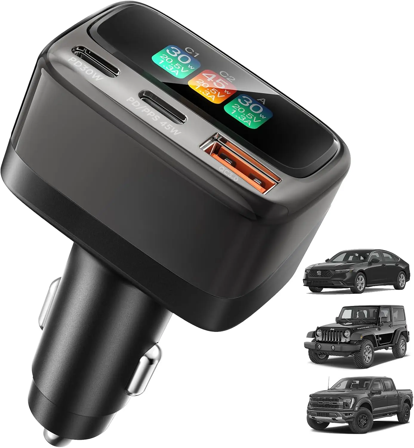 Men Accessories To Gift - 105W USB-C autolader met digitaal kleurendisplay,