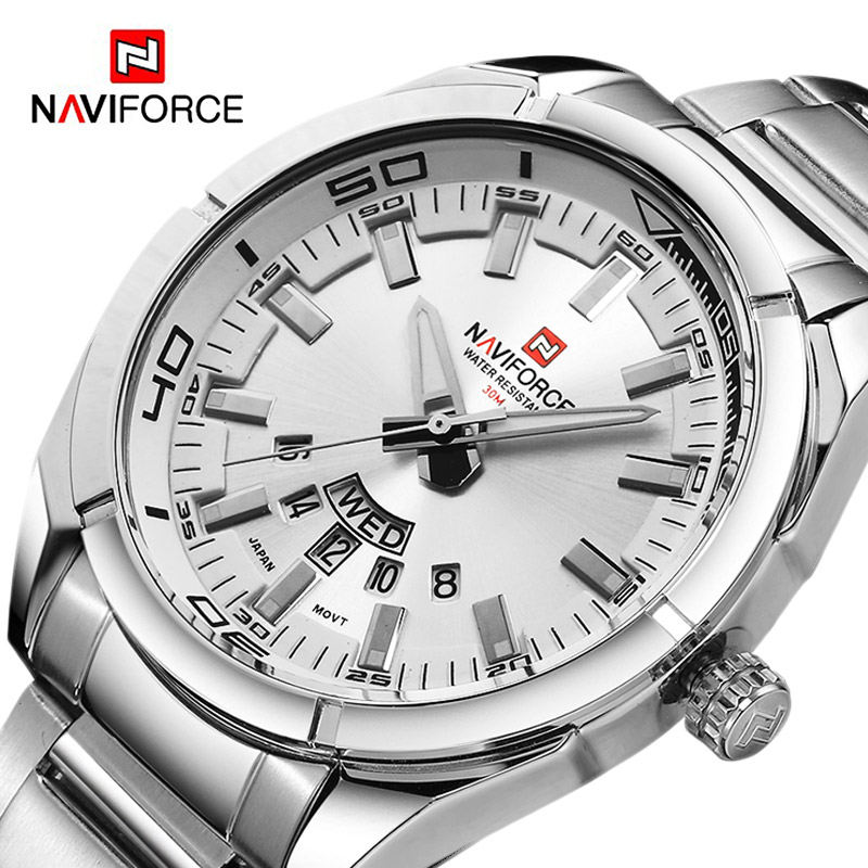 Men'S Accessories Luxury Brands - NAVIFORCE Merk Mannen Horloges Volledig Staal